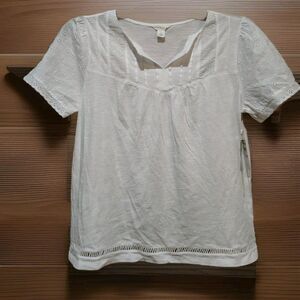 Caslon Blouse Top Womens Small White Sleeve Lace Detail V Neck Pullover